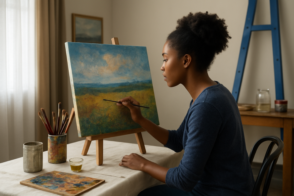 student painting at Old Sól Art Studio